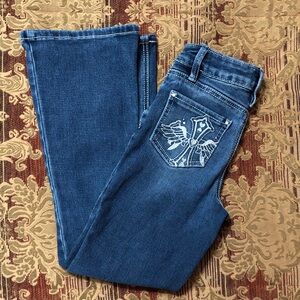 Girls Size 8 YMI Bootcut Embroidered Rhinestone Pocket Jeans